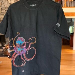 Black T-Shirt with Colorful Octopus Design
